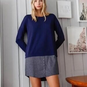 Love Riche | Navy Knit Combo Long Sleeve Sweater Dress